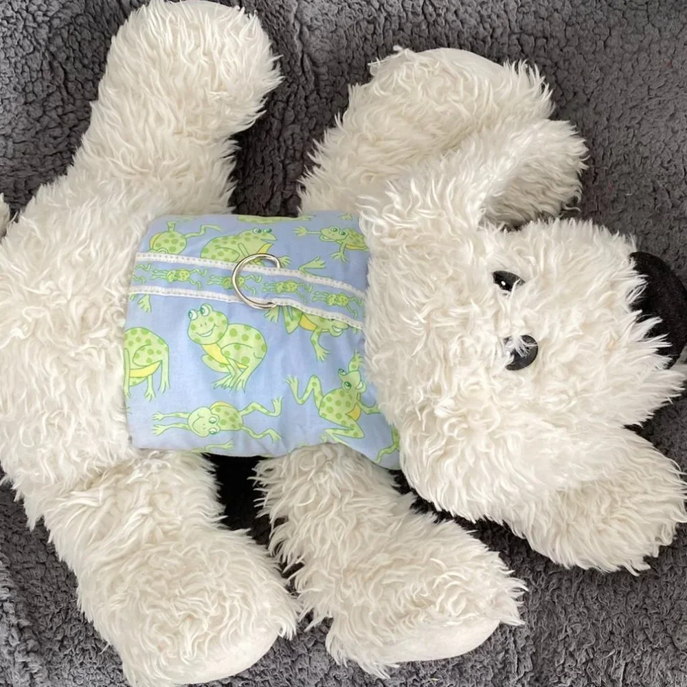 NEW- DOG HARNESS REVERSIBLE- with frogs handmade